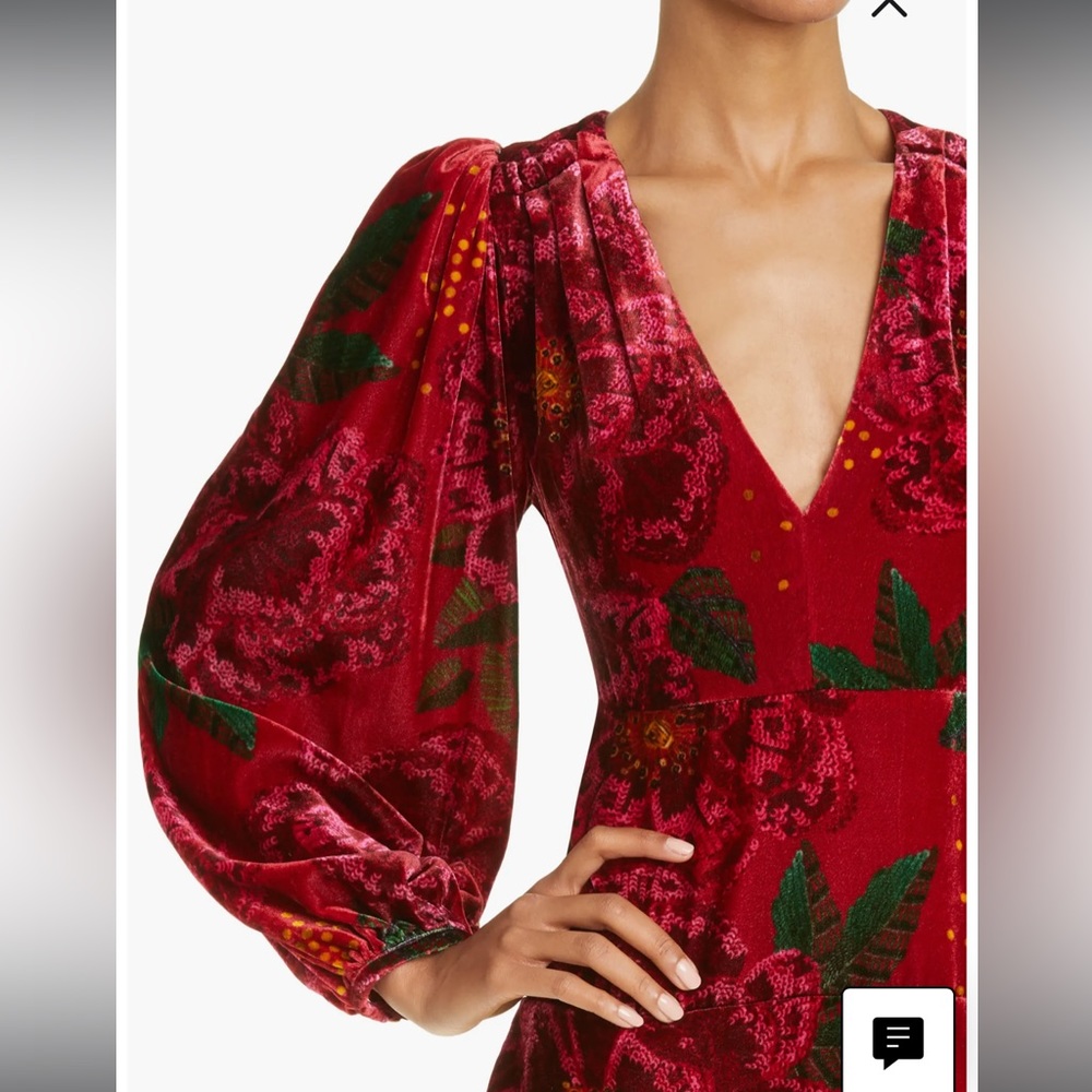 Farm Rio Shiny Flowers Long Sleeve Mini Dress size Small